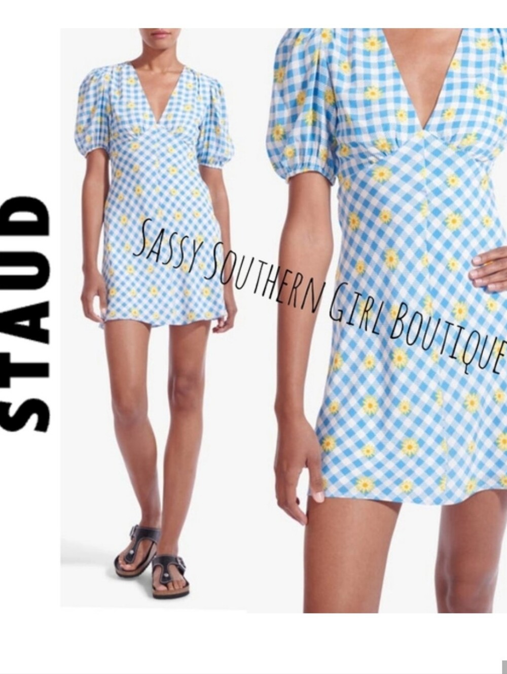 🆕⭐STAUD Daisy blue checked mini dress